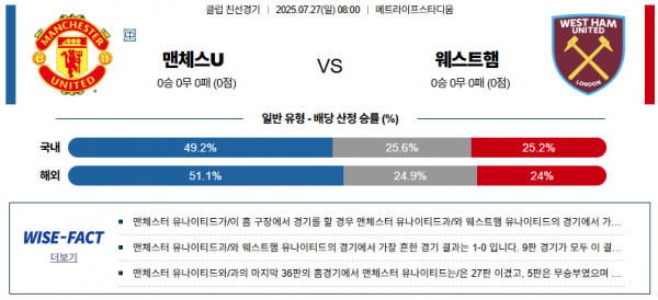 7월 27일 클럽친선경기 맨유 vs 웨스트햄