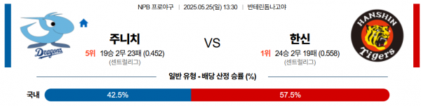 5월 25일 NPB 주니치 vs 한신