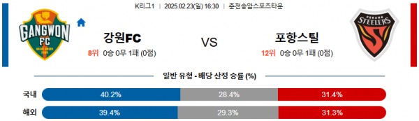 02일 23일 16:30 K리그 1 강원 FC 포항 스틸러스