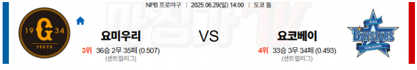 6월 29일 NPB 요미우리 vs 요코베이