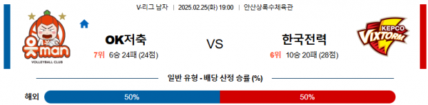 02일 25일 19:00 V-리그 남자부 OK 저축은행 한국전력