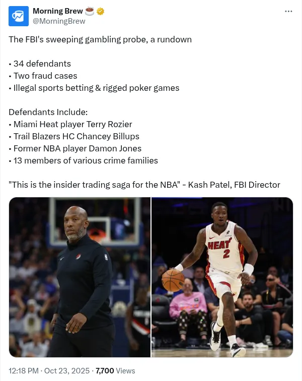 전현직 NBA선수와 코치등이 연루된 불법도박 수사결과 발표 관련 이미지