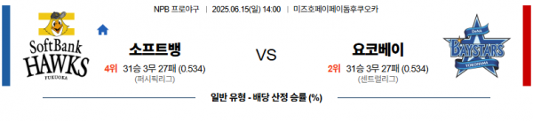 6월 15일 NPB 소프트뱅 vs 요코베이